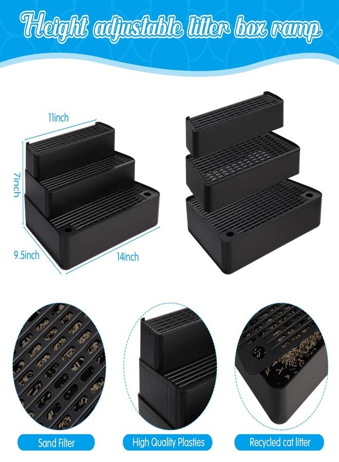 Vesici Adjustable 3 Steps Litter Box Ramp with 20 Waste Bags Pet Steps for Cats with Filter Function Non Slip Cat Litter Stair for Automatic Box Small Elder cat(Black) - Image 2